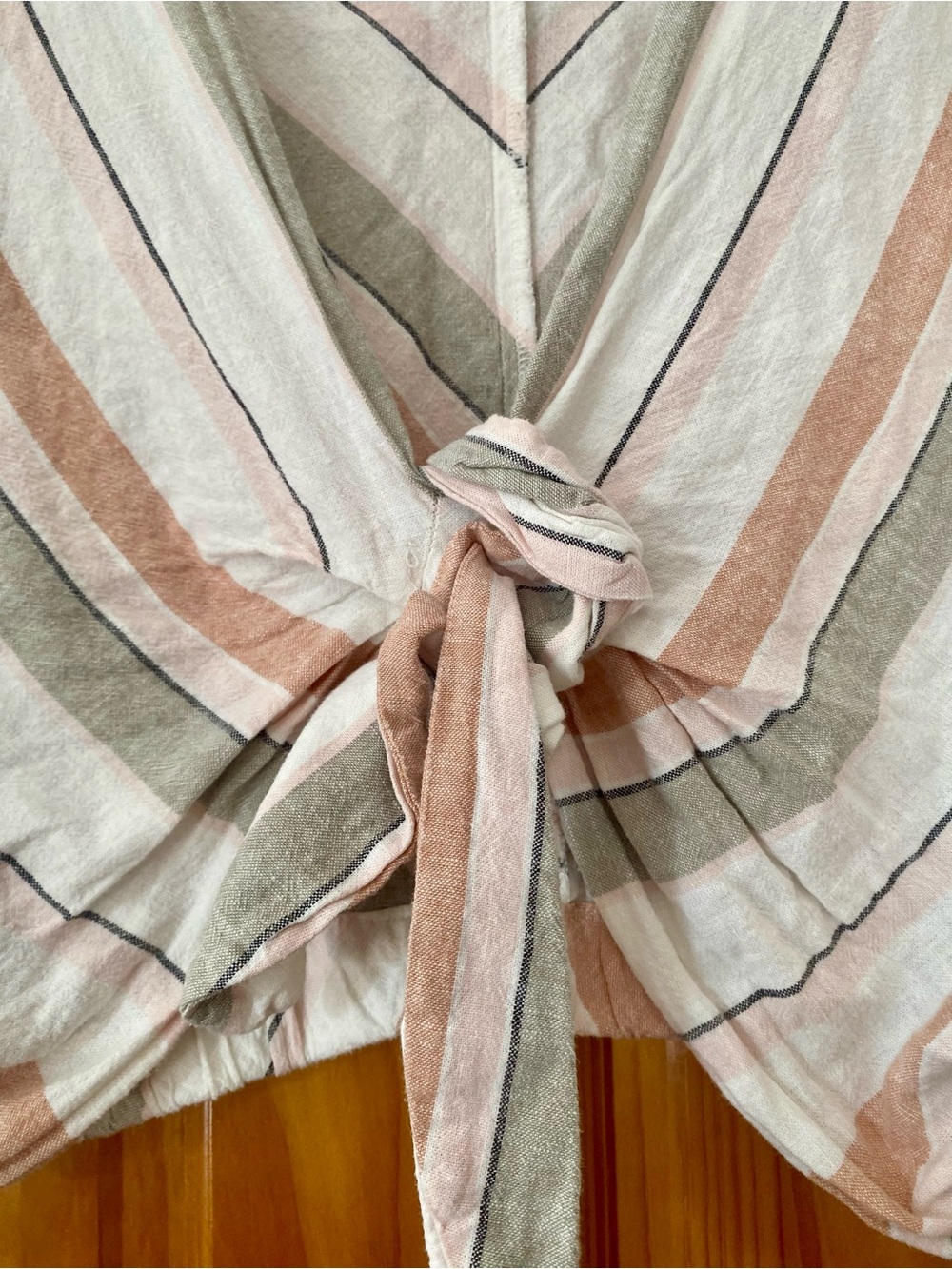Zara Linen Blend Striped Tie Front Crop Top & Shorts Set Boho Coastal L - Picture 3 of 16